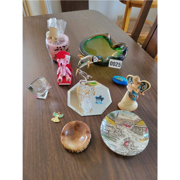 Small Alabaster Onix Marble Tray, Myott Rural Scene, Candle, Angel & Ashtray