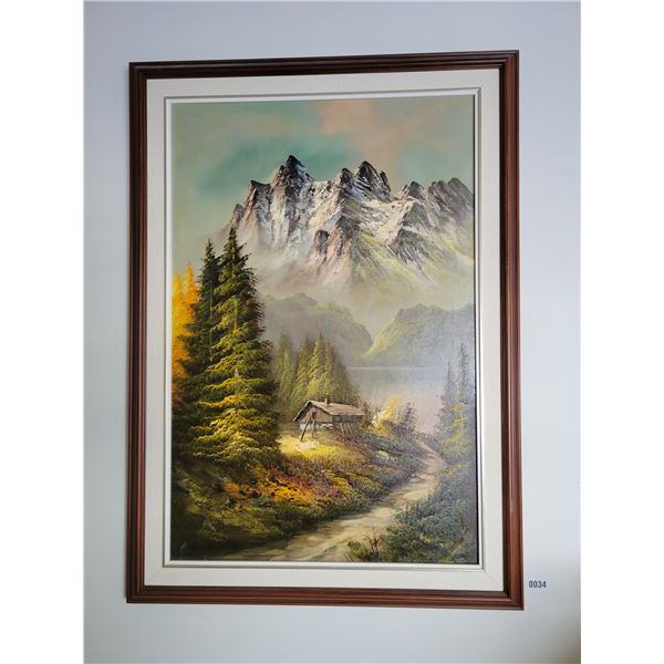 Framed Oil Painting Of Mountain Scene Signed By Artist 29' x 41'