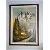 Image 1 : Framed Oil Painting Of Mountain Scene Signed By Artist 29' x 41'