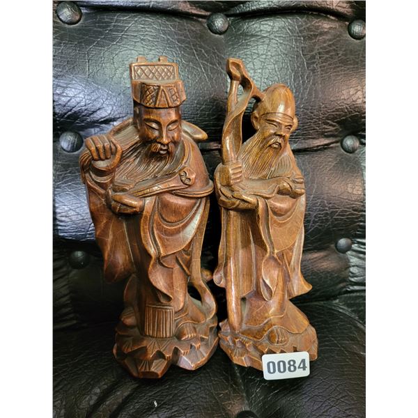 God Of Wisdom & God Of Long Life Wooden Statues