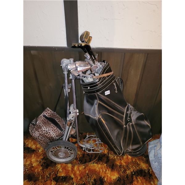 Vintage Wilsons Golf Clubs With Golf Bag & Walking Cart