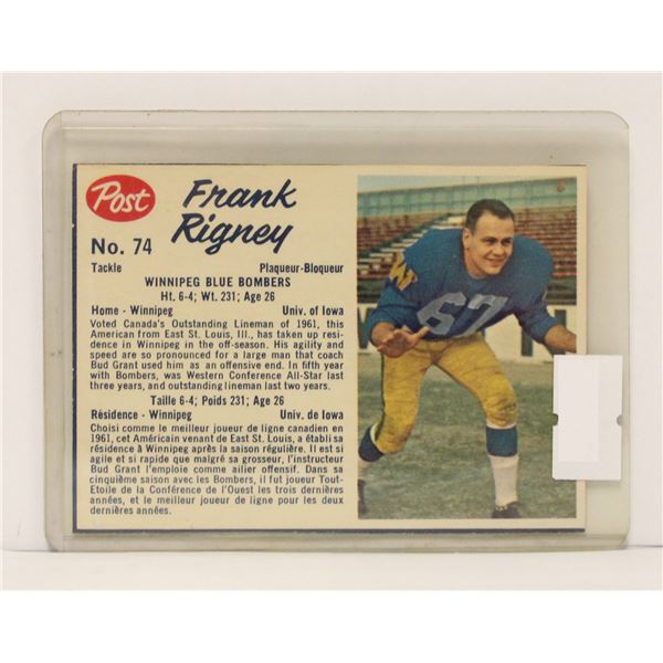 1962 POST FRANK RIGNEY CFL CARD