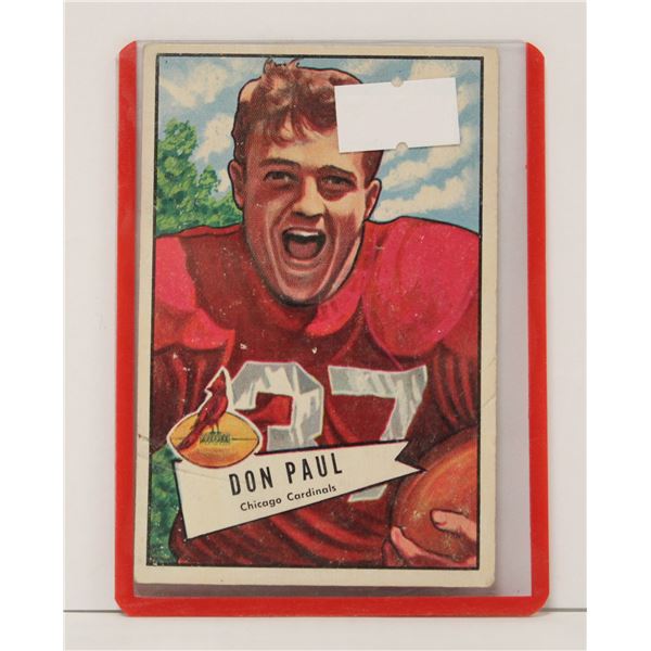 1952 BOWMAN LARGE DON PAUL FOOTBALL CARD