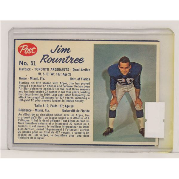 1962 POST JIM ROUNTREE CFL FOOTBALL CARD