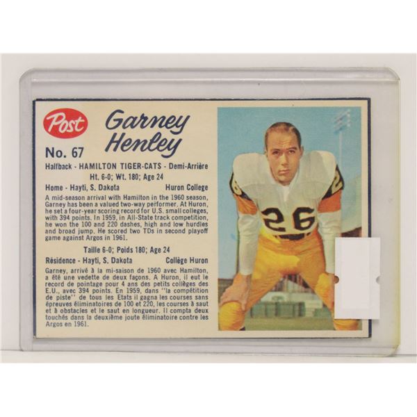 1962 POST CFL GARNEY HENLEY FOOTBALL CARD