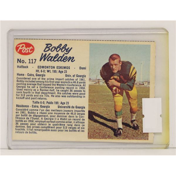 1962 POST BOBBY WALDEN FOOTBALL CARD