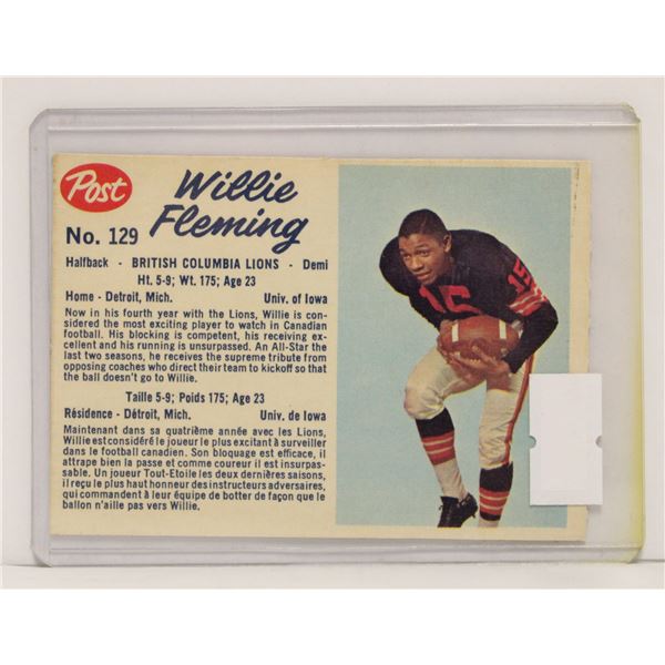 1962 POST CFL WILLIE FLEMING FOOTBALL CARD