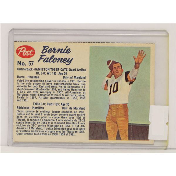 1962 POST CFL BERNIE FALONEY FOOTBALL CARD