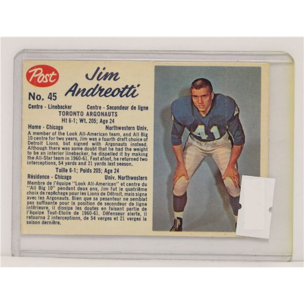 1962 POST CFL JIM ANDREOTTI FOOTBALL CARD