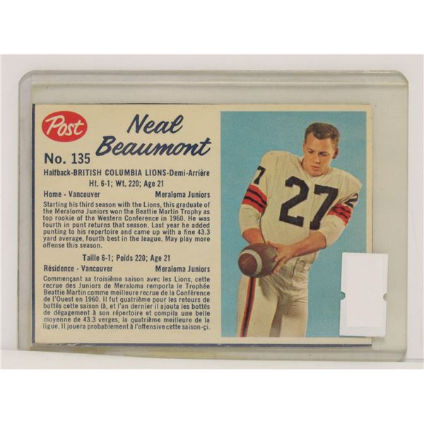 1962 POST CFL NEAL BEAUMONT FOOTBALL CARD