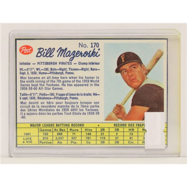 1962 POST BILL MAZEROSKI BASEBALL CARD
