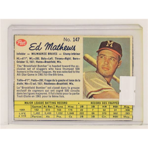 1962 POST ED MATHEWS BASEBALL CARD