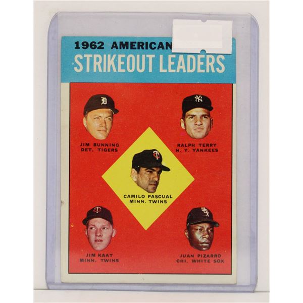 1963 TOPPS STRIKEOUT LEADERS CARD