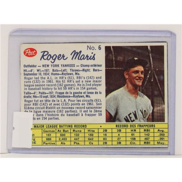 1962 POST ROGER MARIS BASEBALL CARD