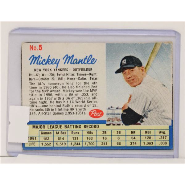 1962 POST MICKEY MANTLE BASEBALL CARD