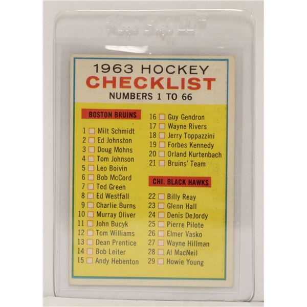 1963 TOPPS HOCKEY CHECKLIST UNMARKED