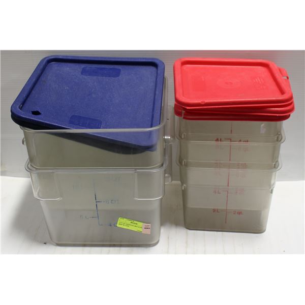 LOT OF ASSORTED DRY STORAGE BINS W/ LIDS
