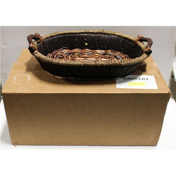 3 NEW WICKER SERVING BASKETS APPROX 20"