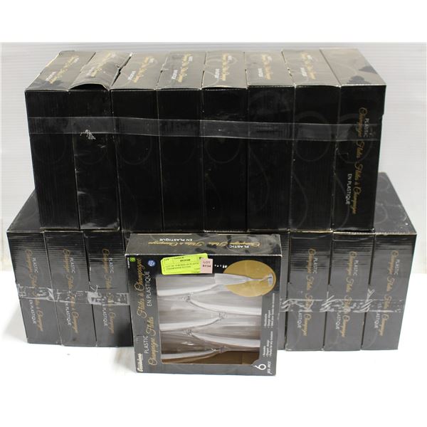 LOT OF 19 BOXES OF PLASTIC CHAMPANGE FLUTES
