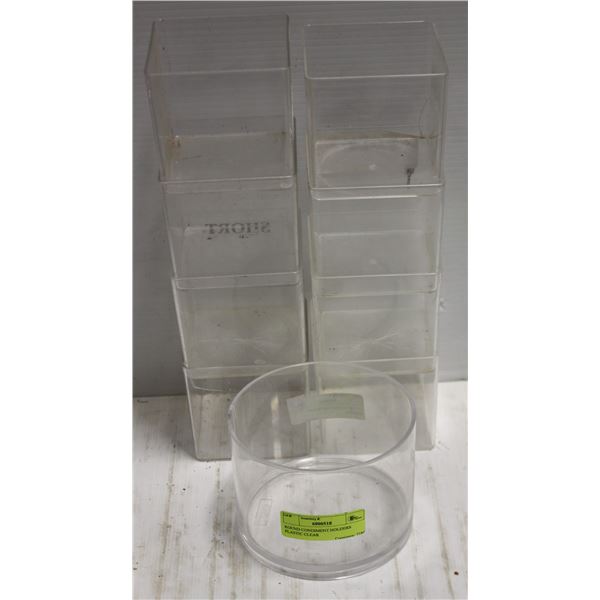 LOT OF 9 CLEAR CONDIMENT HOLDERS