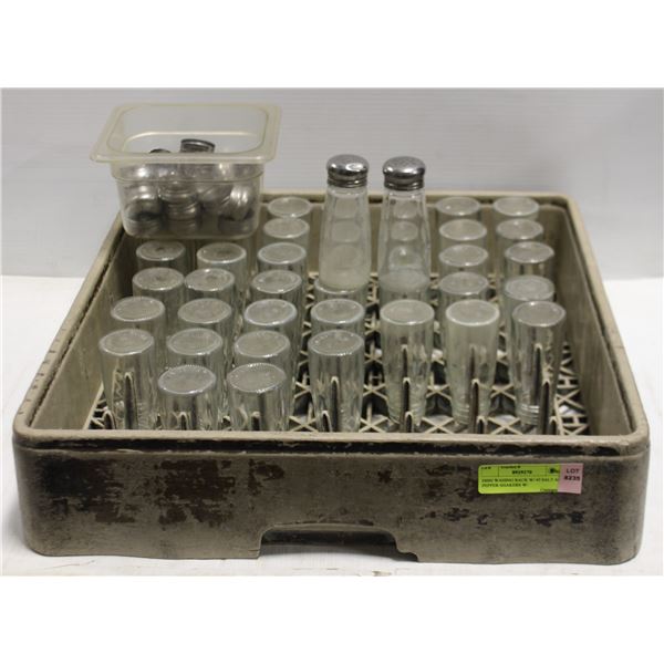 DISH WASHING RACK W/ 43 SALT AND PEPPER SHAKERS W/