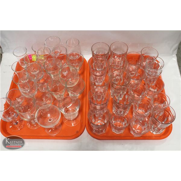 2 TRAYS W/ ROCK & WINE GLASSES (44 PIECES)