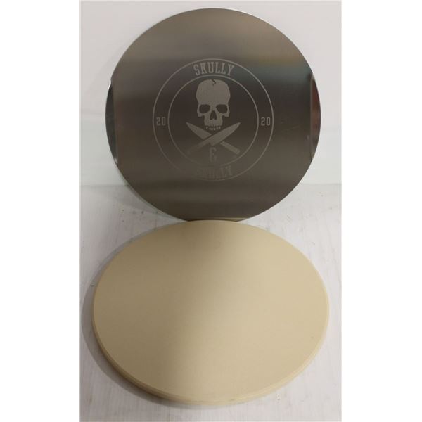 NEW 14" PIZZA STONE W/ ALUMINUM PREP TRAY