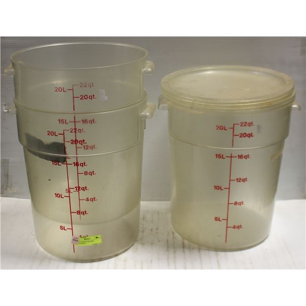 LOT OF 3 ROUND 22QT DRY STORAGE BINS