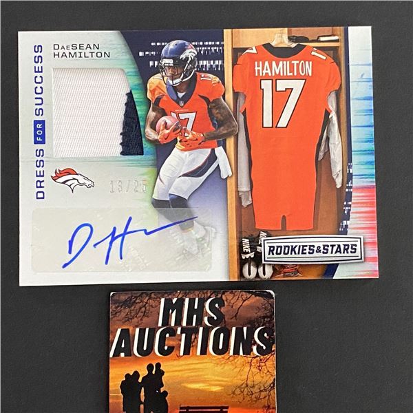 2018 PANINI PATCH/AUTO CARD DAESEAN HAMILTON FOOTBALL CARD #13/25 ONLY 25 MADE IN THE WORLD(ref2650)