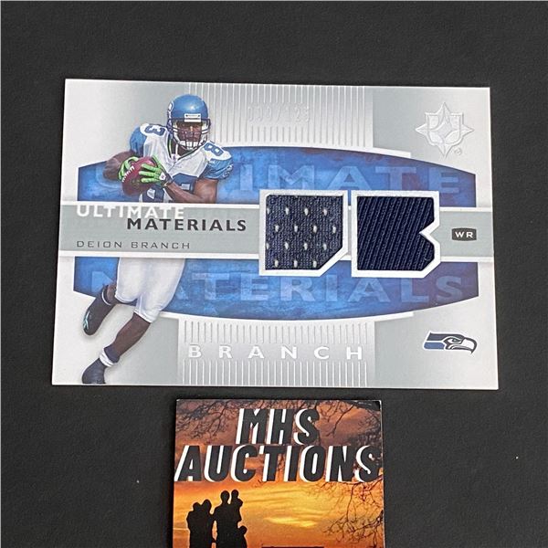 2007 ULTIMATE COLLECTION DEION BRANCH DUAL JERSEY CARD ONLY 125 MADE #099/125 (ref2111)