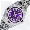 Image 1 : Rolex Ladies Stainless Steel 26MM Purple String Diamond Lugs Datejust Wristwatch