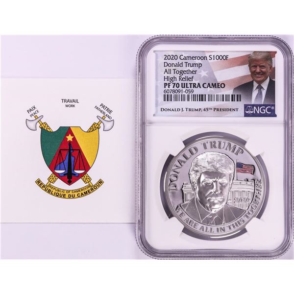 2020 Cameroon S1000F Donald Trump All Together High Relief PF 70 Ultra Cameo 1oz