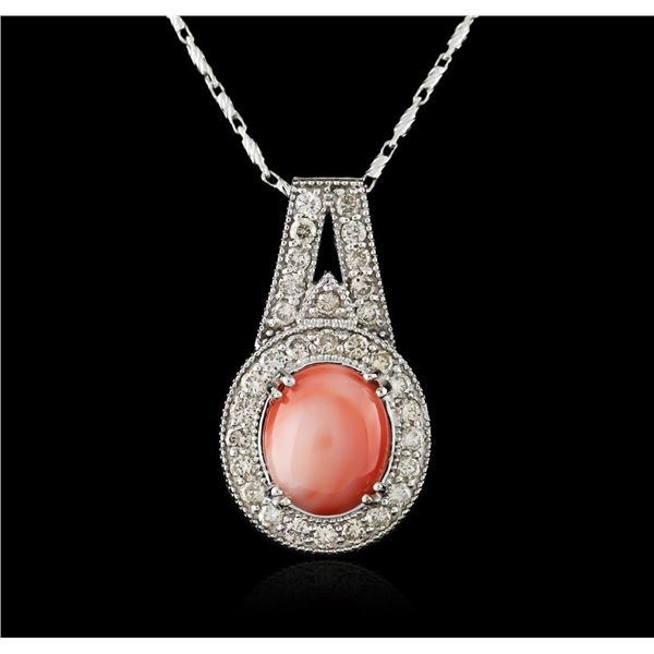 14KT White Gold 4.90 ctw Coral and Diamond Pendant With Chain