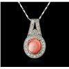 Image 1 : 14KT White Gold 4.90 ctw Coral and Diamond Pendant With Chain