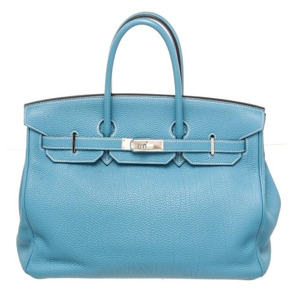 Hermes Blue Leather Birkin 35cm Satchel Bag