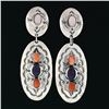 Image 2 : Vintage Designer Sterling Silver Mother of Pearl & Coral Long Dangle Earrings