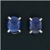 Image 2 : New 14K Gold 1.64 ctw Claw Prong Oval Cabochon Royal Blue Sapphire Stud Earrings