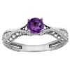 Image 1 : 0.67 CTW Amethyst & Diamond Ring 14K White Gold - REF-67H7M
