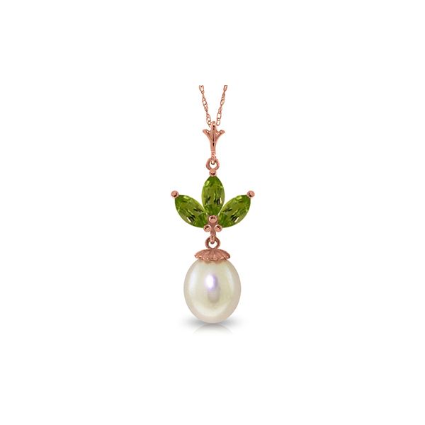 Genuine 4.75 ctw Peridot & Pearl Necklace 14KT Rose Gold - REF-24F3Z