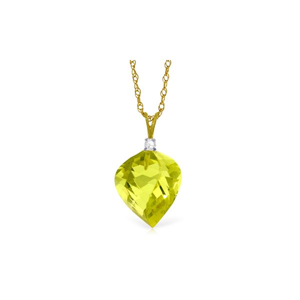 Genuine 10.80 ctw Lemon Quartz & Diamond Necklace 14KT Yellow Gold - REF-27R5P