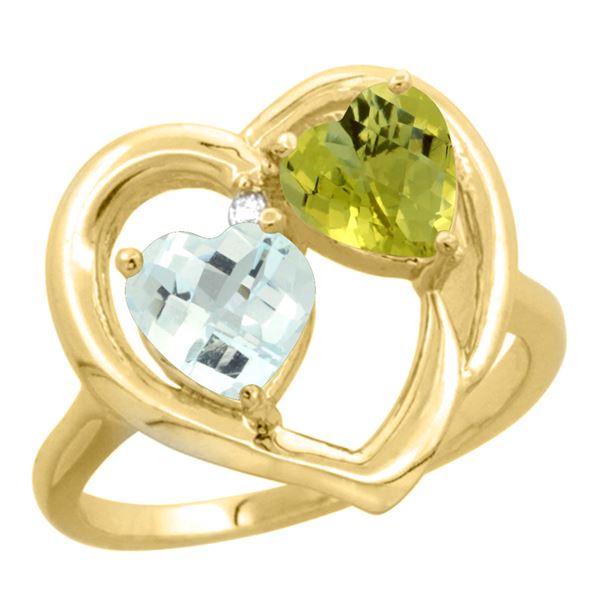 2.61 CTW Diamond, Aquamarine & Lemon Quartz Ring 10K Yellow Gold - REF-27V5R