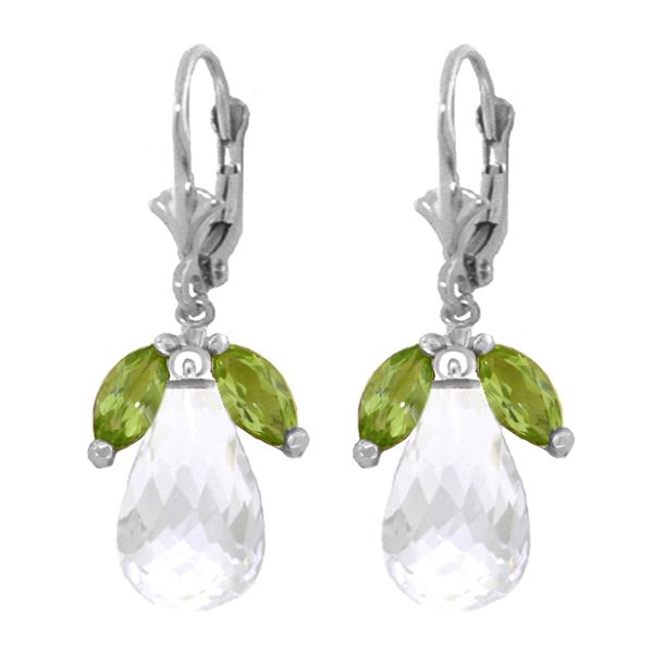 Genuine 14.4 ctw White Topaz & Peridot Earrings 14KT White Gold - REF-46K7V