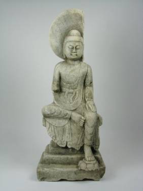 A SPLENDID TANG DYNASTY MARBLE BUDDHA, c.1618