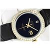 Rolex 36 Datejust Black Onyx 2.75 ctw Princess Diamond Leather Band Oyster Perpe
