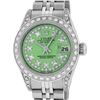 Rolex Ladies Stainless Steel 26MM Green String Diamond Lugs Datejust Wristwatch