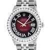 Rolex Mens Stainless Steel 3 ctw Red Vignette Roman Diamond Datejust Wristwatch
