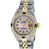 Image 3 : Rolex Ladies 2 Tone MOP Diamond & Emerald Oyster Perpetual Datejust Wristwatch