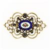 Vintage 14k Gold Round Sapphire 4mm Pearl & Blue Enamel Textured Open Brooch Pin