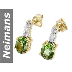 2.01 ct Green Apatite & Diamond Earrings 14kt Gold