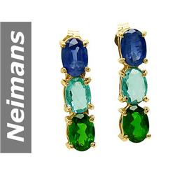 3.4 ct Apatite , Ceylon Sapphire & Chrome Diopside Earrings 14kt Gold